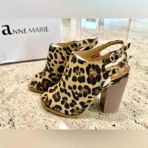 Anne Marie Suede Leopard Print Open-Toe Block Heel Sandals (NIB)